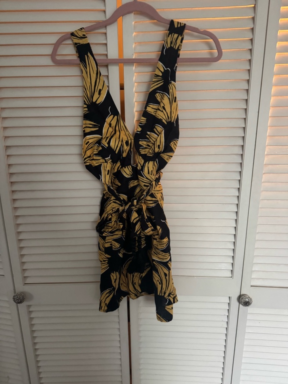 FARM Rio Black Mini Dress with Yellow Leaf Print
